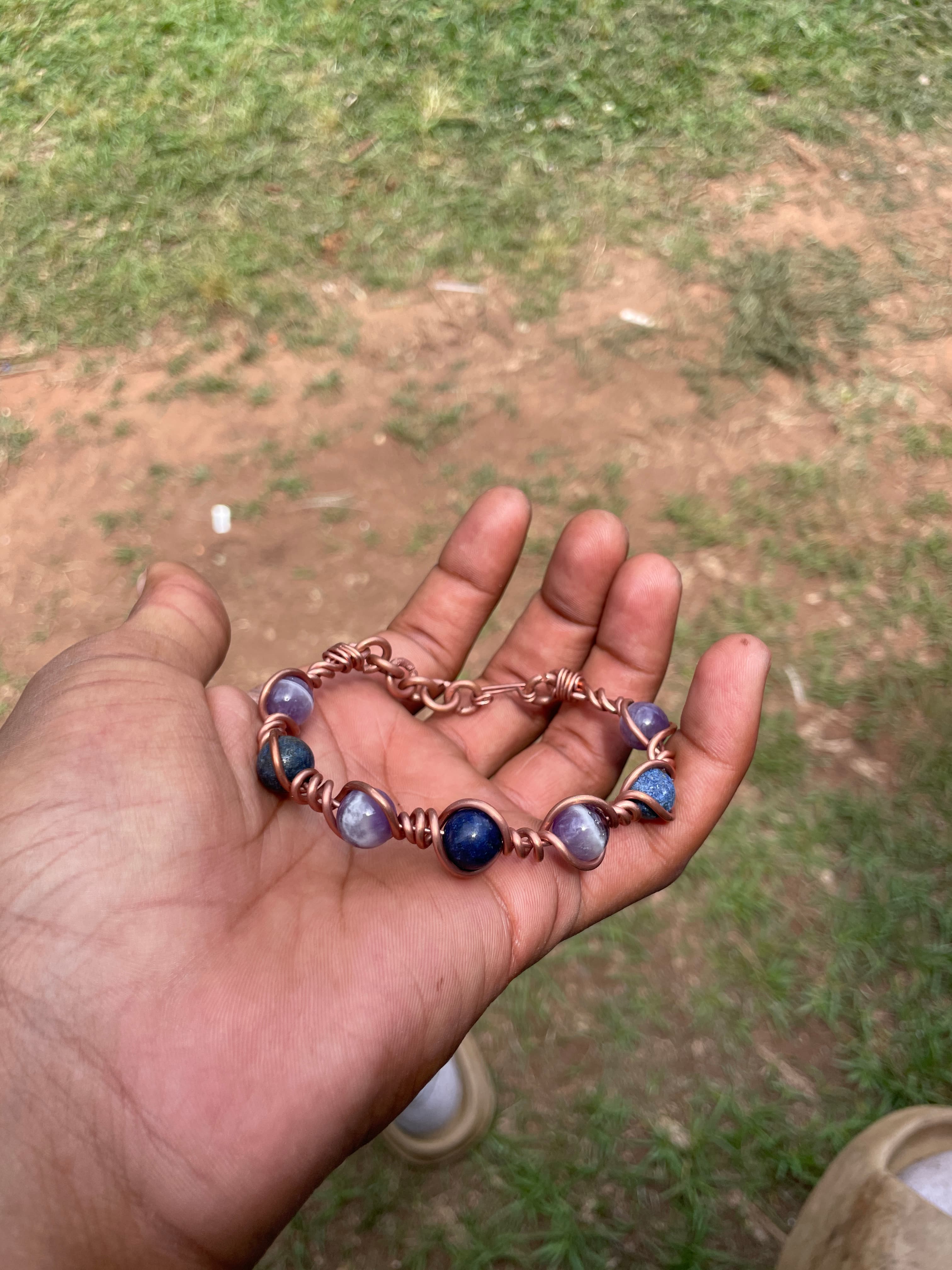 Amethyst & Lapis Lazuli Copper Bracelet